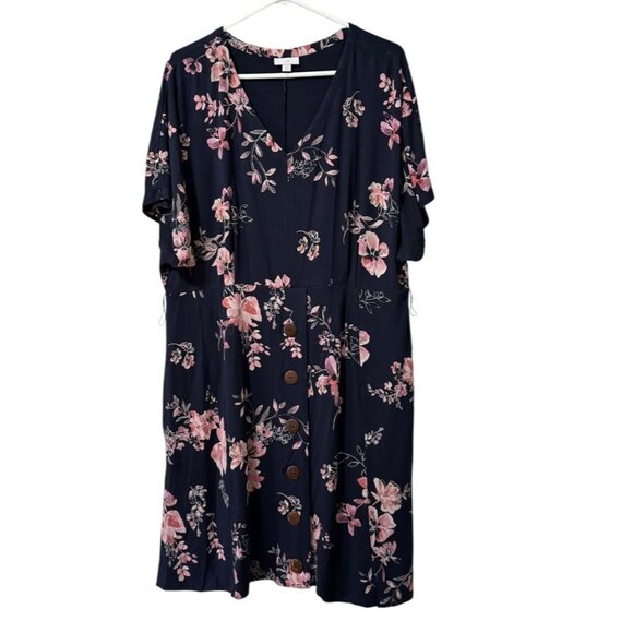 J. Jill Dresses & Skirts - J Jill Dress Size XL Petite Floral Wooden Buttons Stretch Short‎ Sleeve Colorful